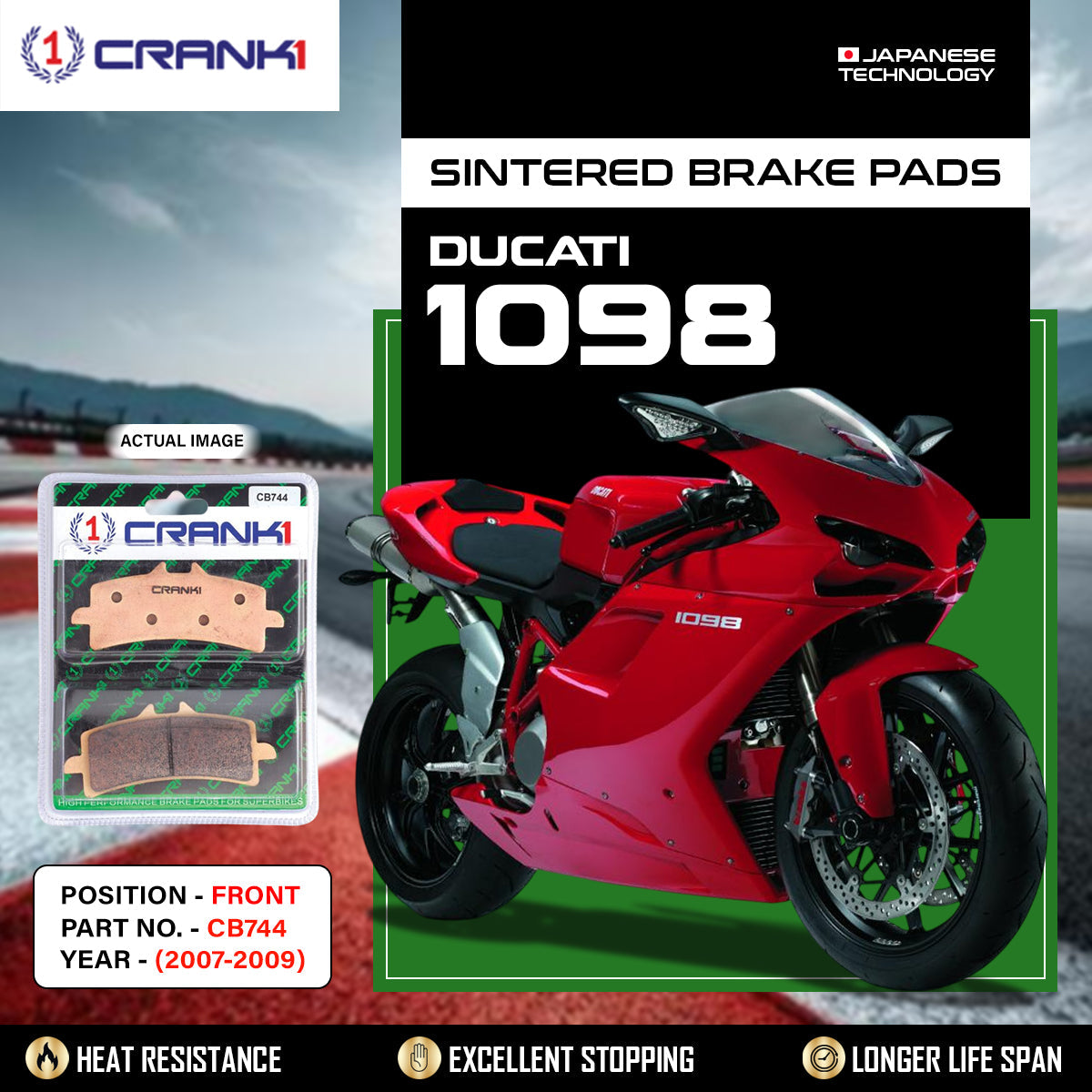 Sintered Brake Pads For Ducati 1098 (2007-2009) - Front - CB744 - 2 Sets - CRANK1