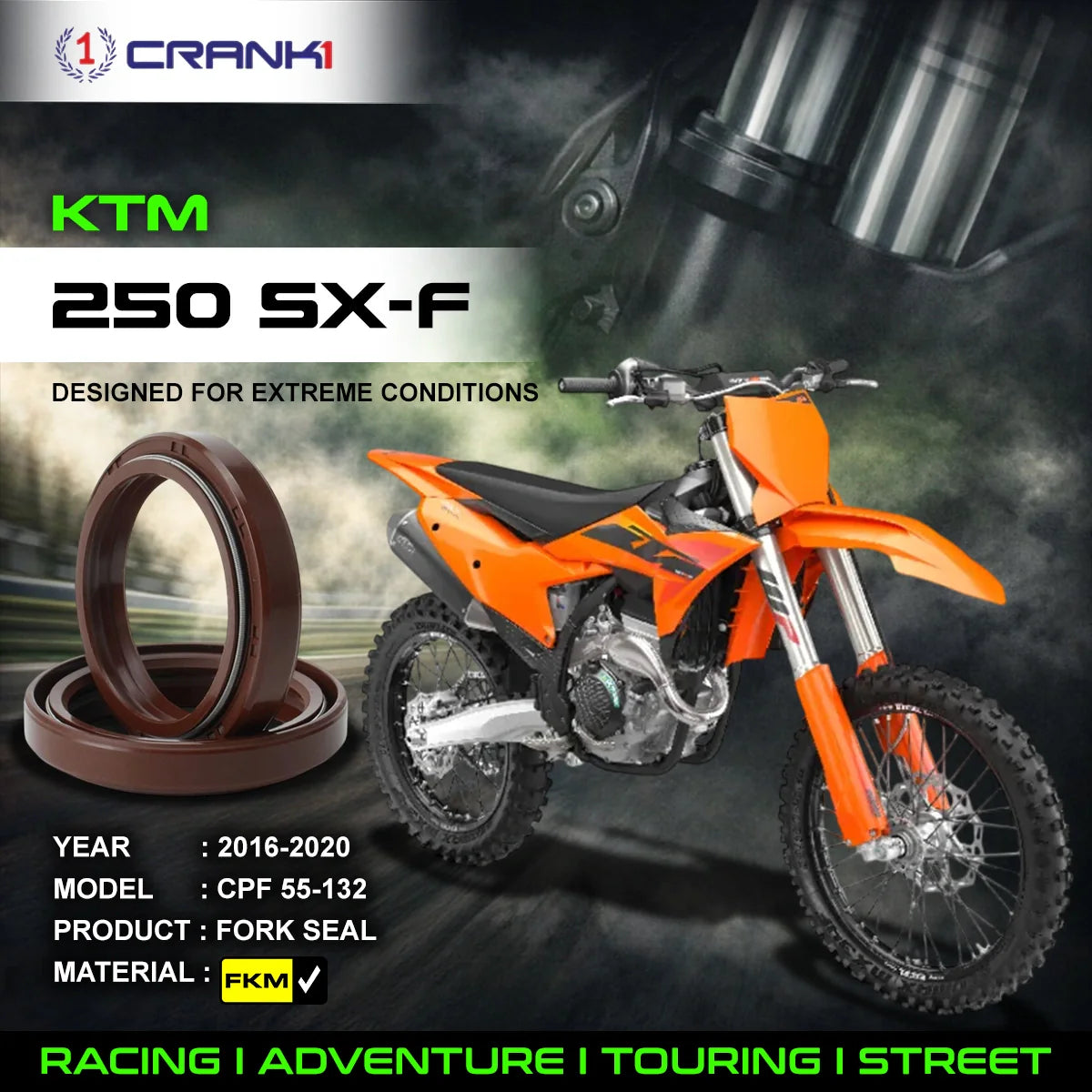 Fork Oil Seals Pair For KTM 250 SX-F (2016-2020) - CPF55-132 - CRANK1