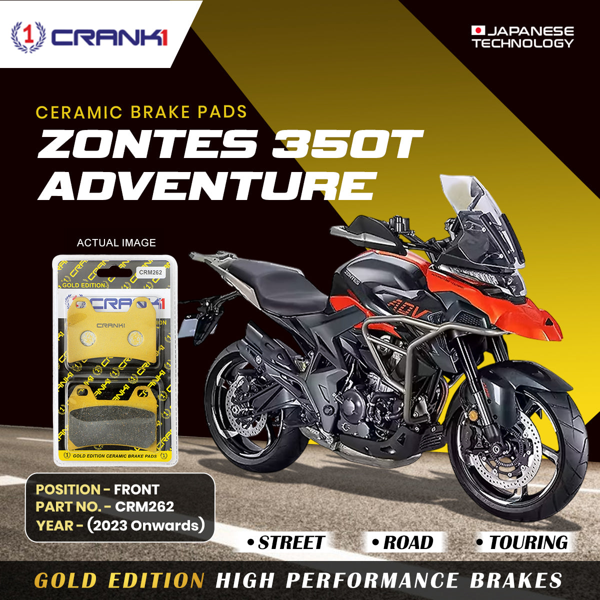 Ceramic Brake Pads For Zontes 350T Adventure (2023 onwards) - Front - CRM262 - 1 Set - CRANK1