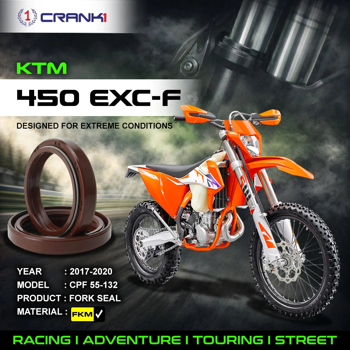 Fork Oil Seals Pair For KTM 450 EXC-F (2017-2020) - CPF55-132 - CRANK1