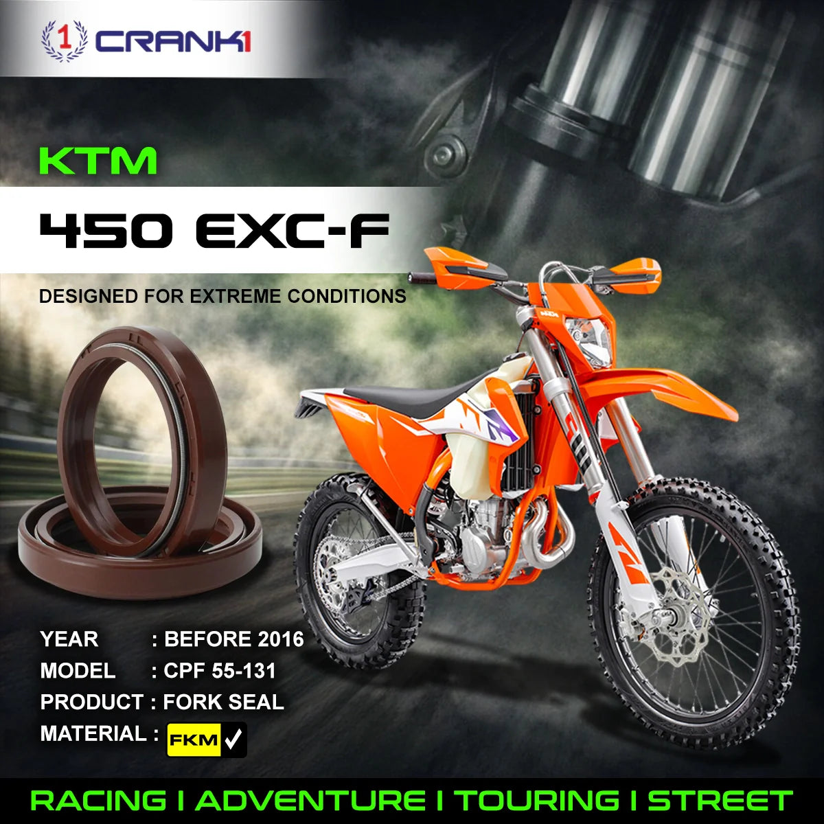 Fork Oil Seals Pair For KTM 450 EXC-F (Before 2016) - CPF55-131 - CRANK1
