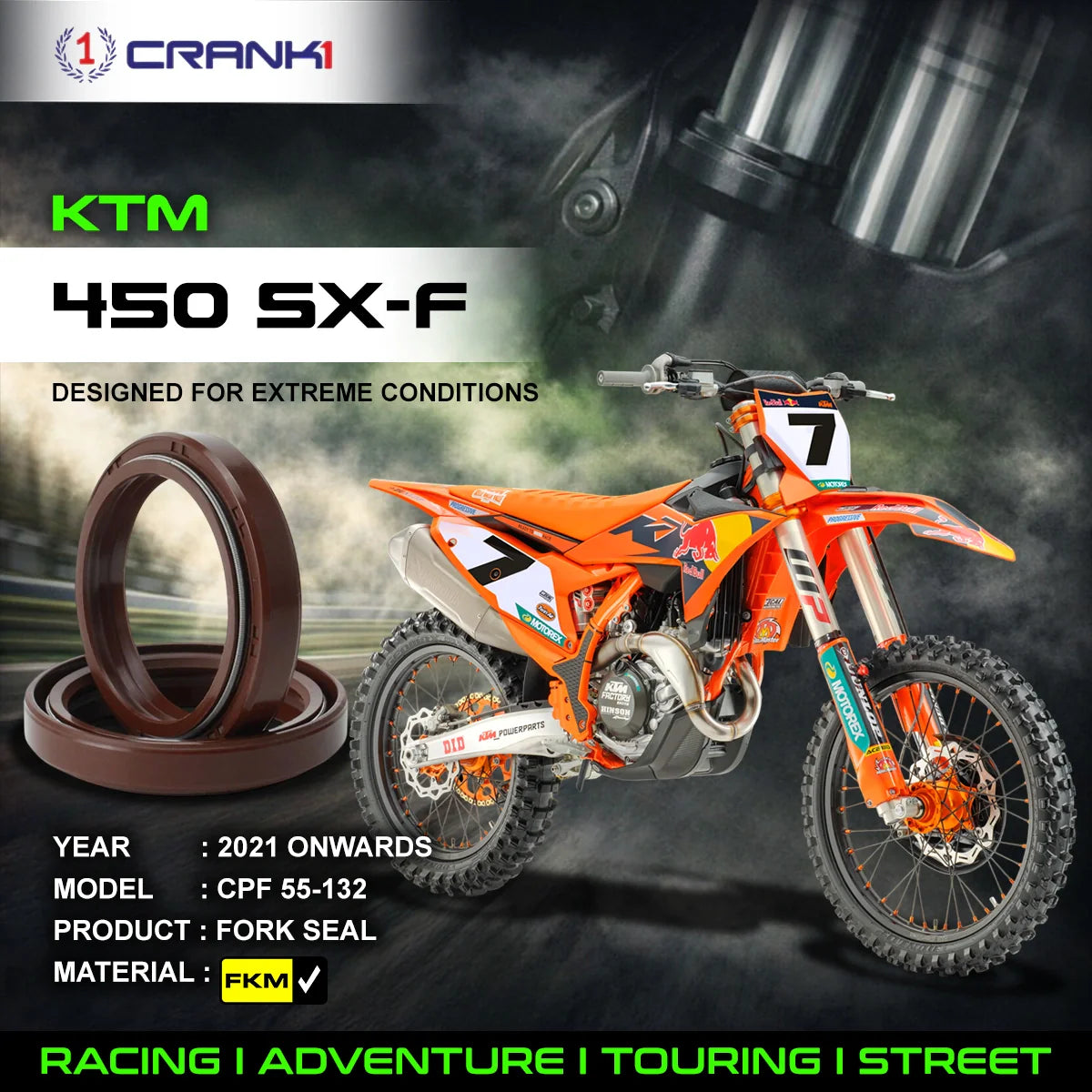 Fork Oil Seals Pair For KTM 450 SX-F (2021 Onwards) - CPF55-132 - CRANK1