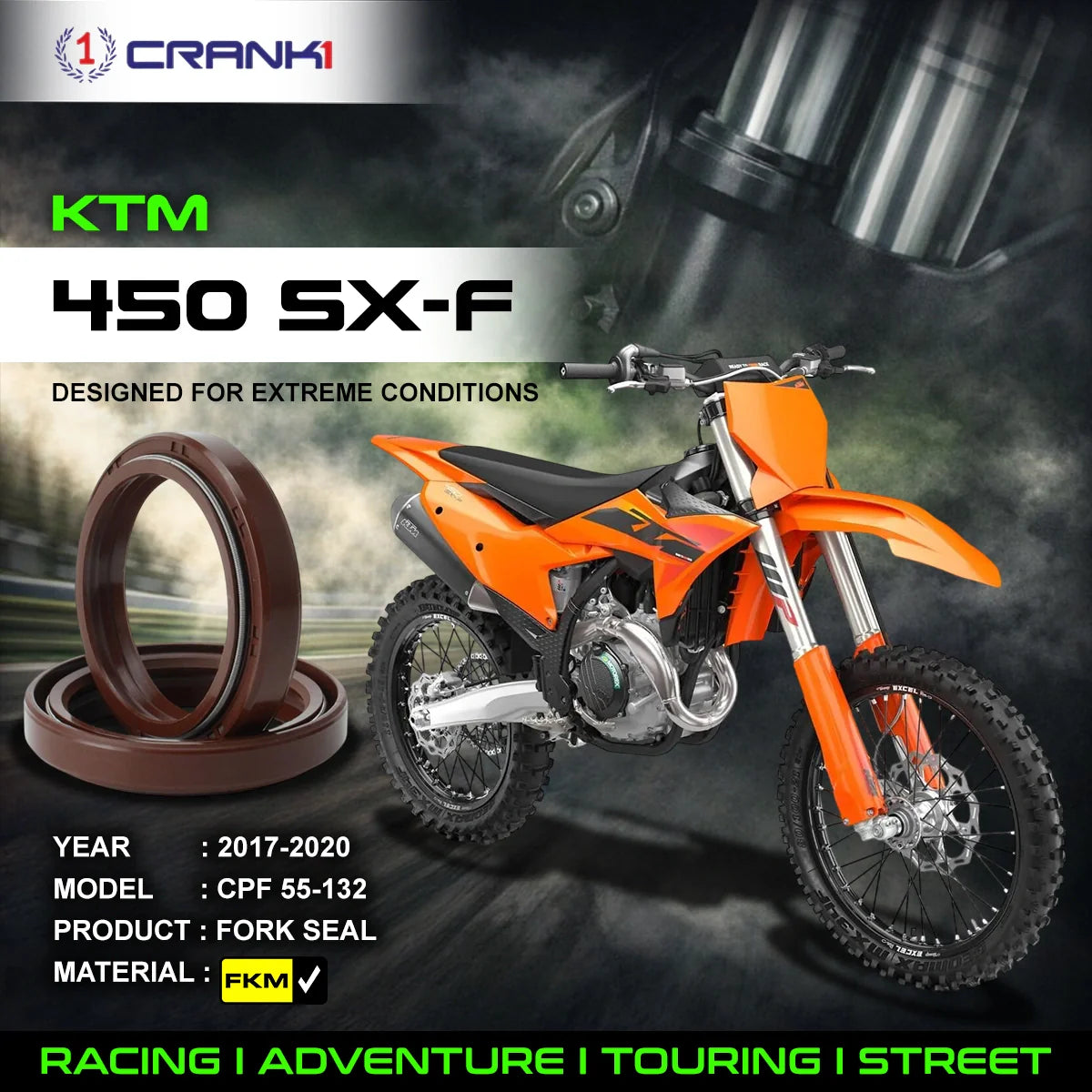 Fork Oil Seals Pair For KTM 450 SX-F (2017-2020) - CPF55-132 - CRANK1