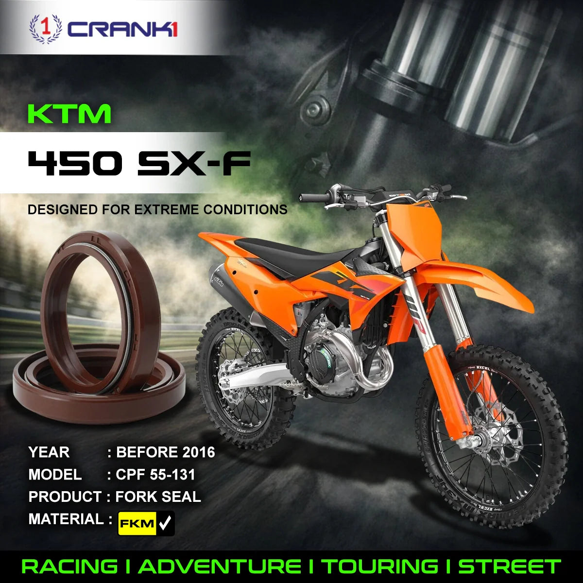 Fork Oil Seals Pair For KTM 450 SX-F (Before 2016) - CPF55-131 - CRANK1