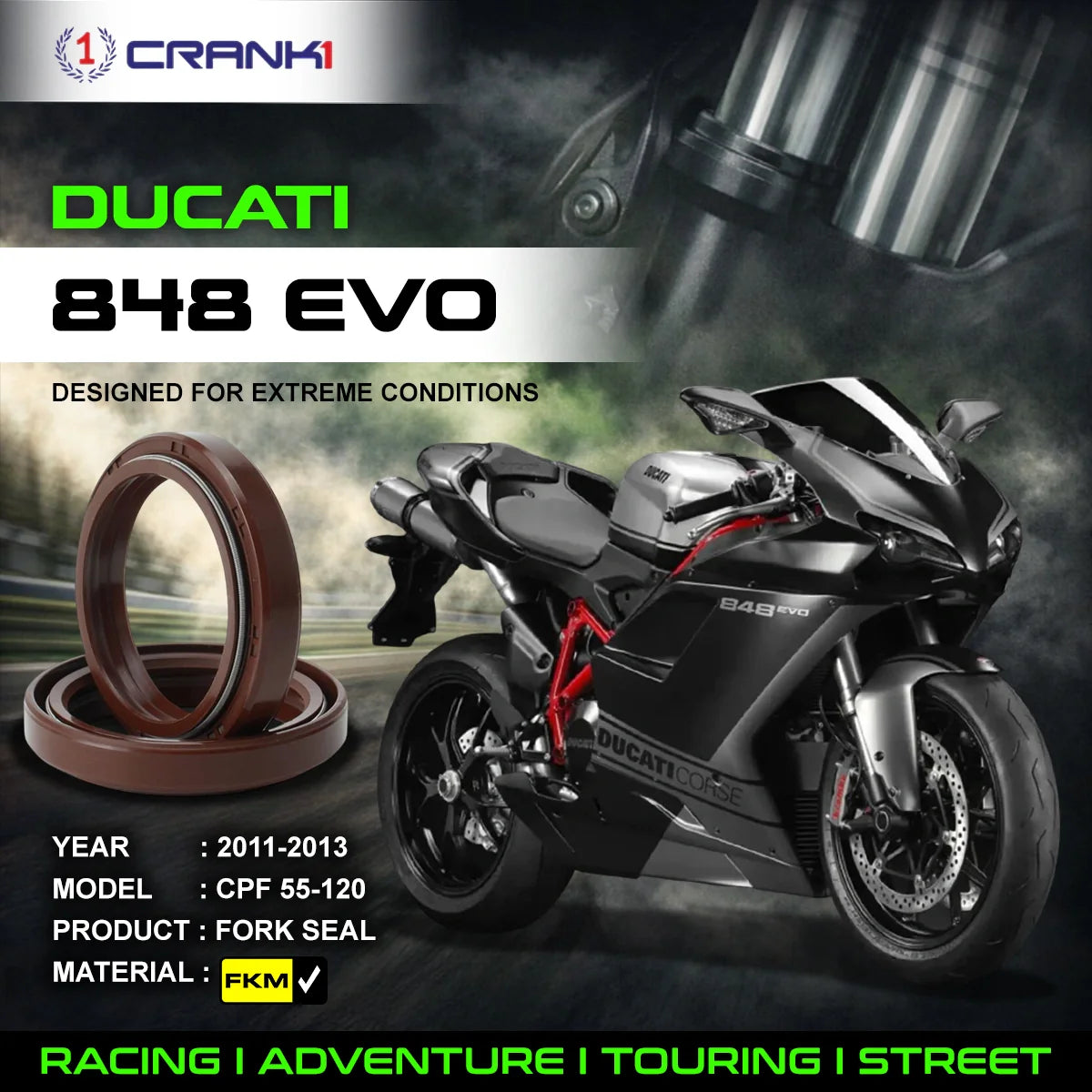 Fork Oil Seals Pair For Ducati 848 EVO (2011-2013) - CPF55-120 - CRANK1