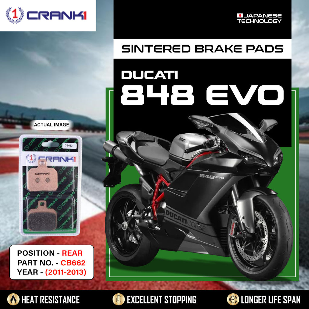 Sintered Brake Pads For Ducati 848 EVO (2011-2013) - Rear - CB662 - 1 Set - CRANK1