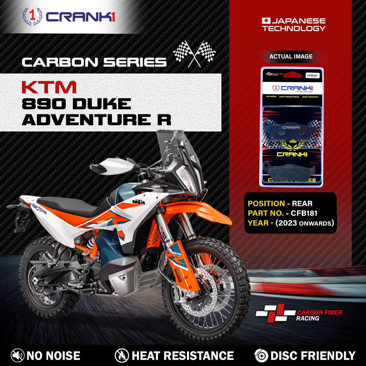 Carbon Brake Pads For KTM 890 Duke  Adventure R (2023 Onwards) - Rear - CFB181 - 1 Set - CRANK1