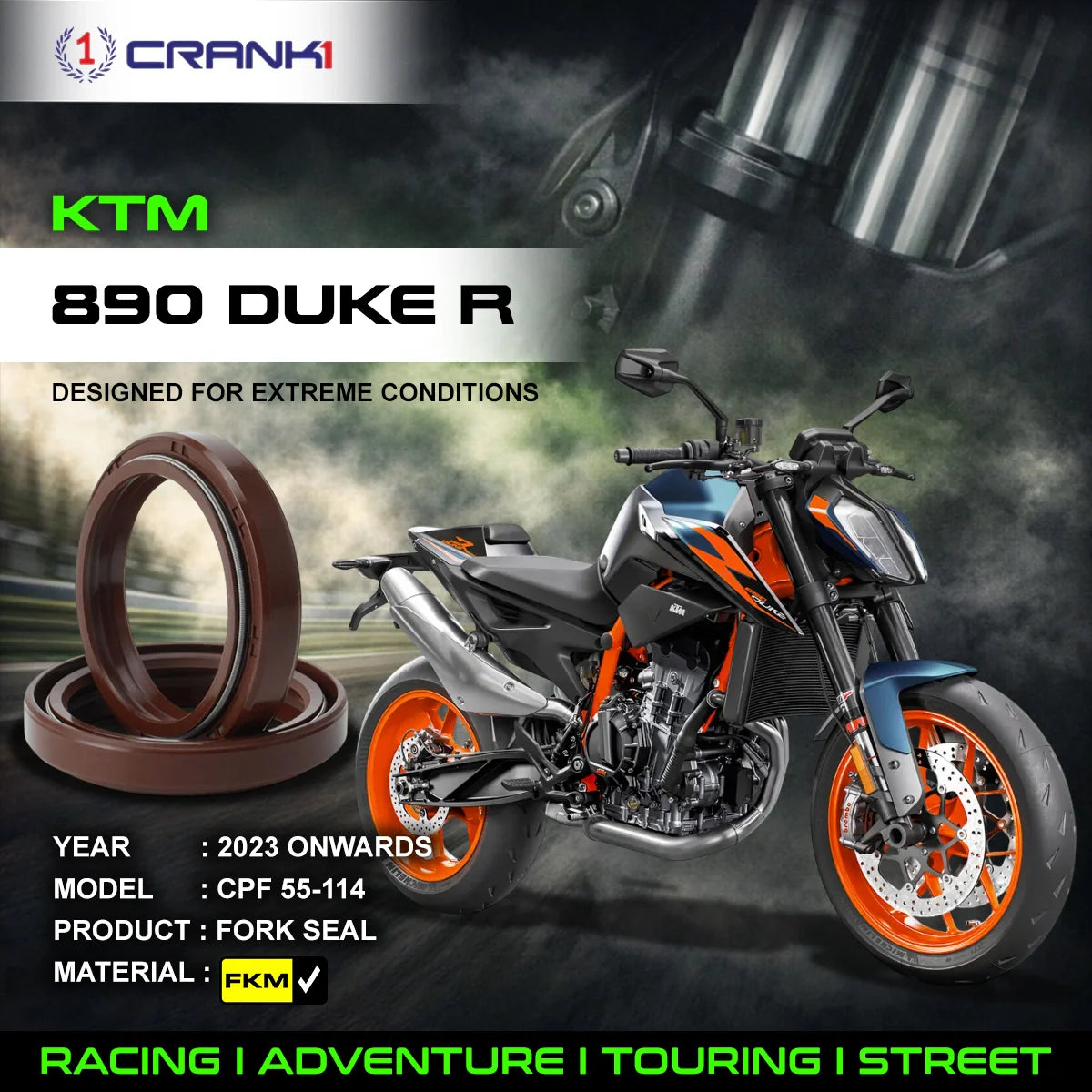 Fork Oil Seals Pair For KTM 890 Duke R (2023 Onwards) - CPF55-114 - CRANK1