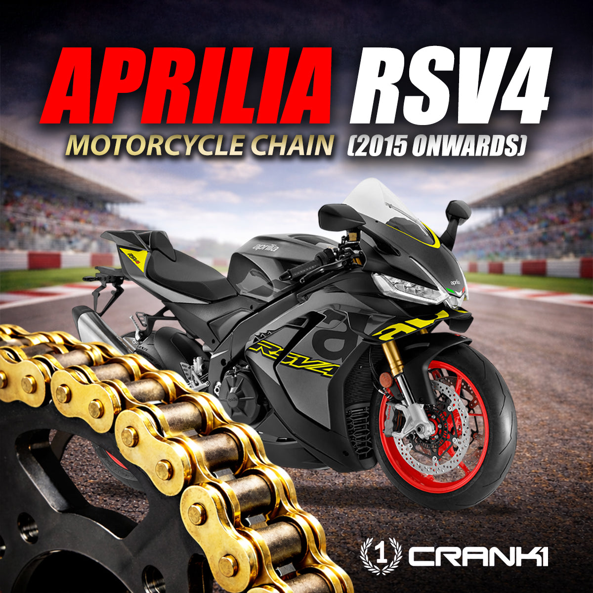 Chain For Aprilia RSV4 (2015 Onwards) - 525 Pitch x 108 Links Gold (ZVMX) - CRANK1