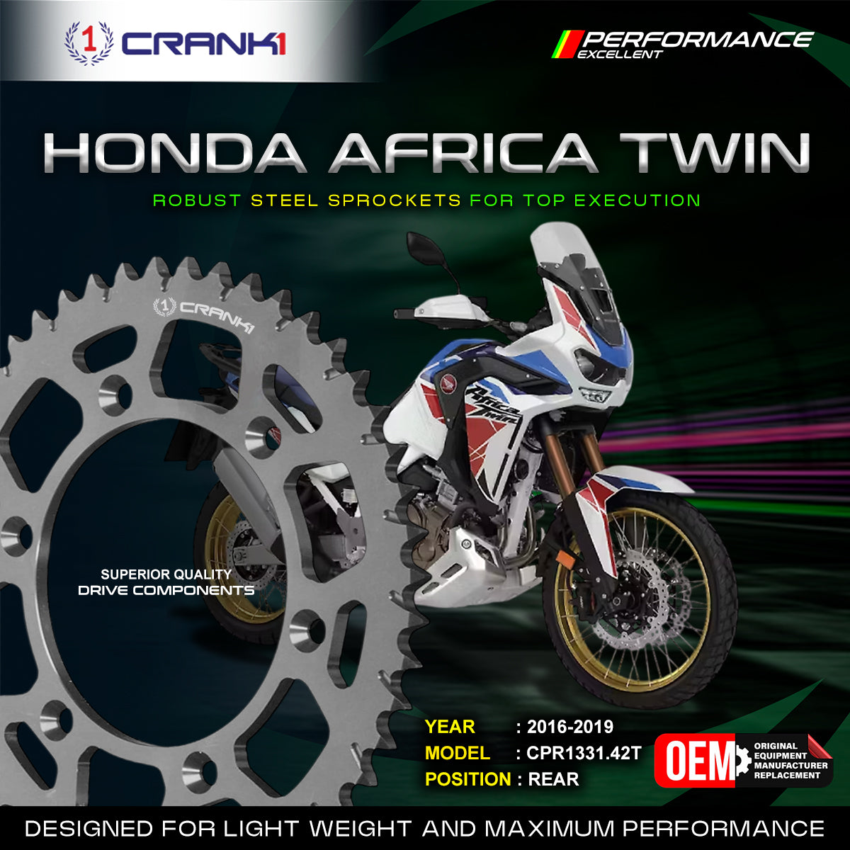 Sprocket For Honda Africa Twin (2016-2019) - Rear - CPR1331.42T - CRANK1