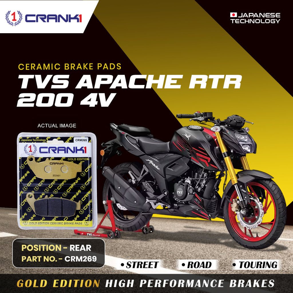 Ceramic Brake Pads For TVS Apache RTR 200 4V - Rear - CRM269 - 1 Set - CRANK1