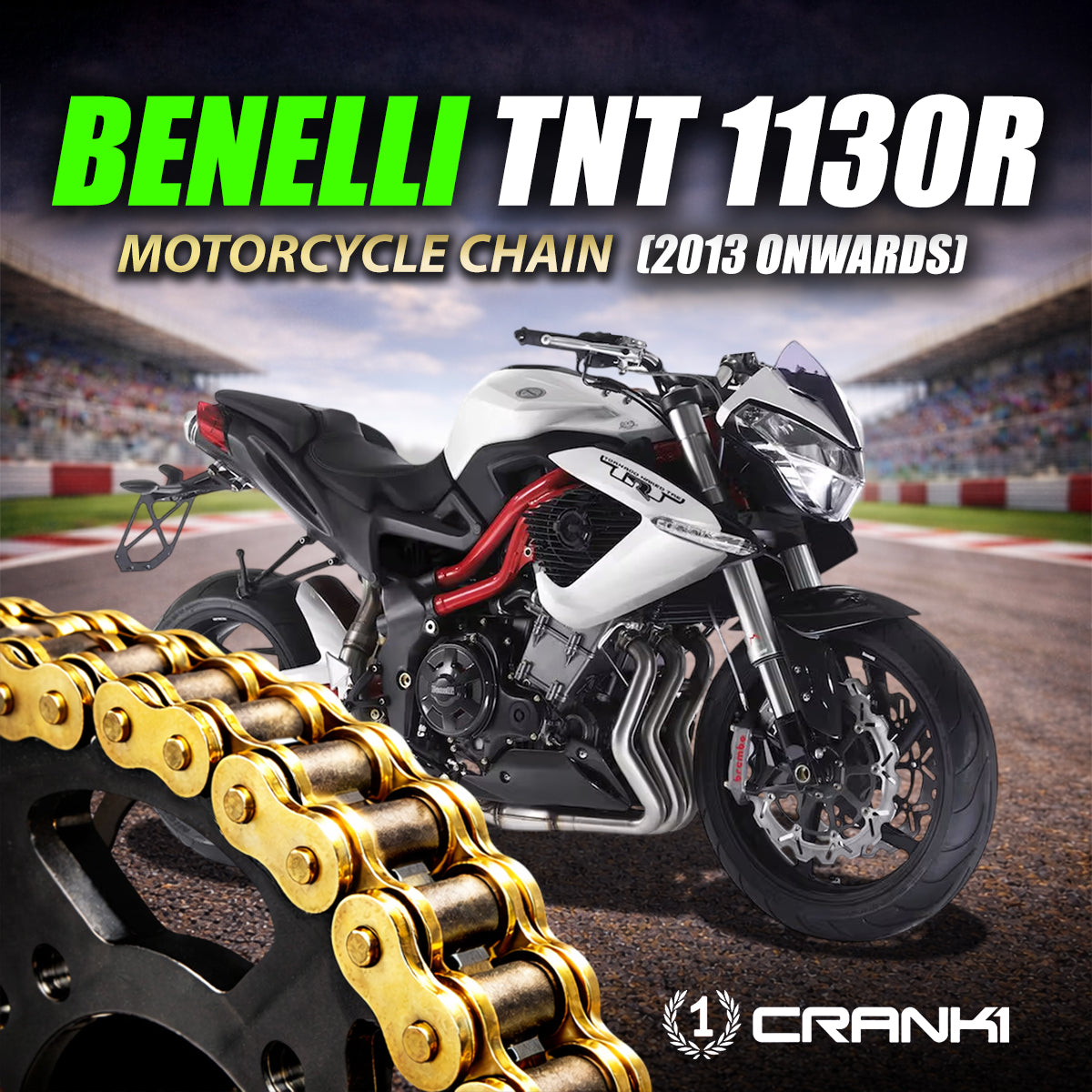 Chain For Benelli TNT 1130R (2013 Onwards) - 525 Pitch x 110 Links Gold (ZVMX) - CRANK1
