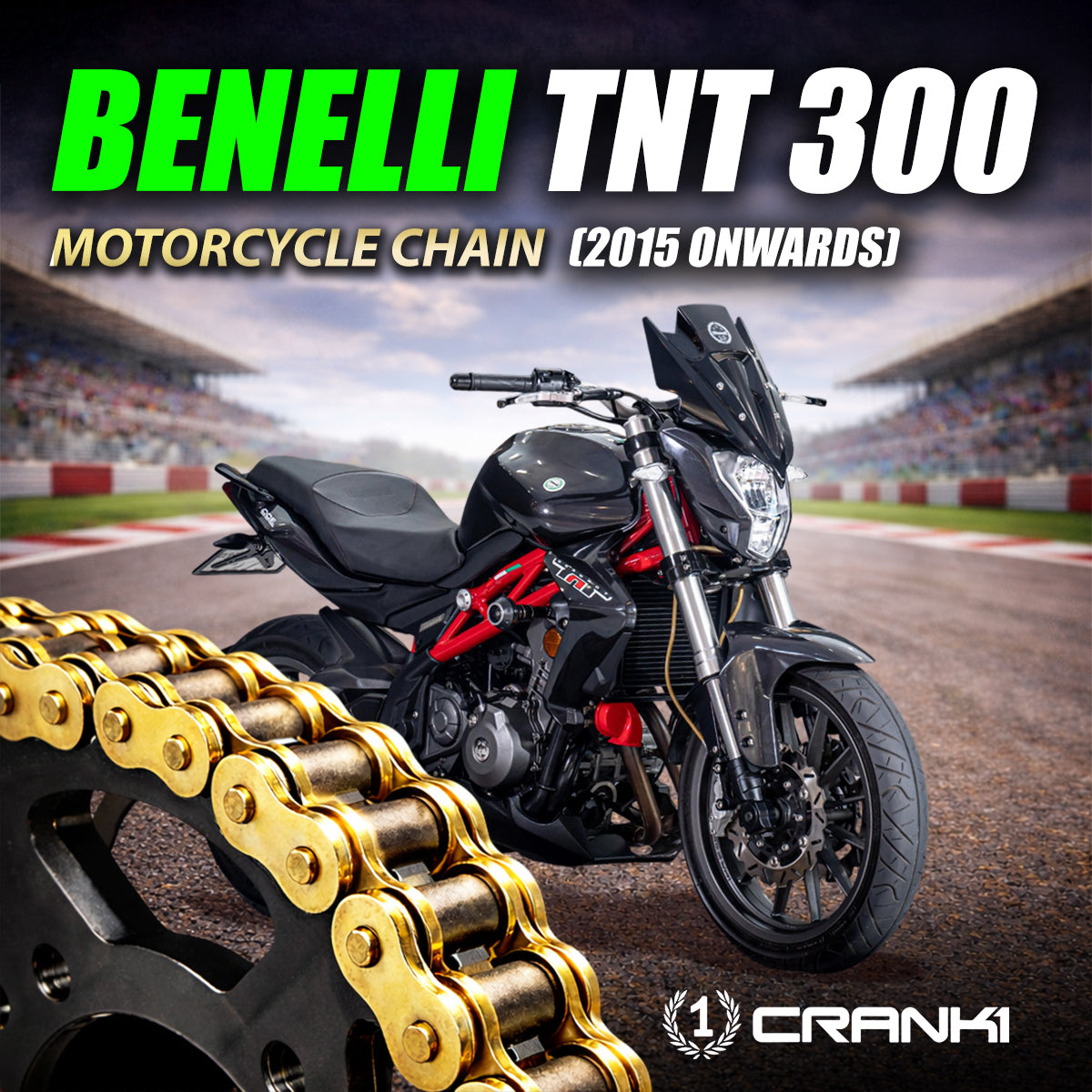Chain For Benelli TNT 300 (2015 Onwards) - 525 Pitch x 108 Links Gold (ZVMX) - CRANK1