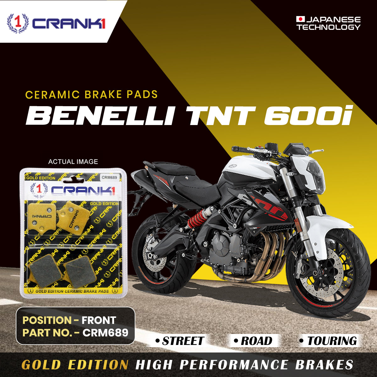 Ceramic Brake Pads For Benelli TNT 600i - Front - CRM689 - 2 Sets - CRANK1