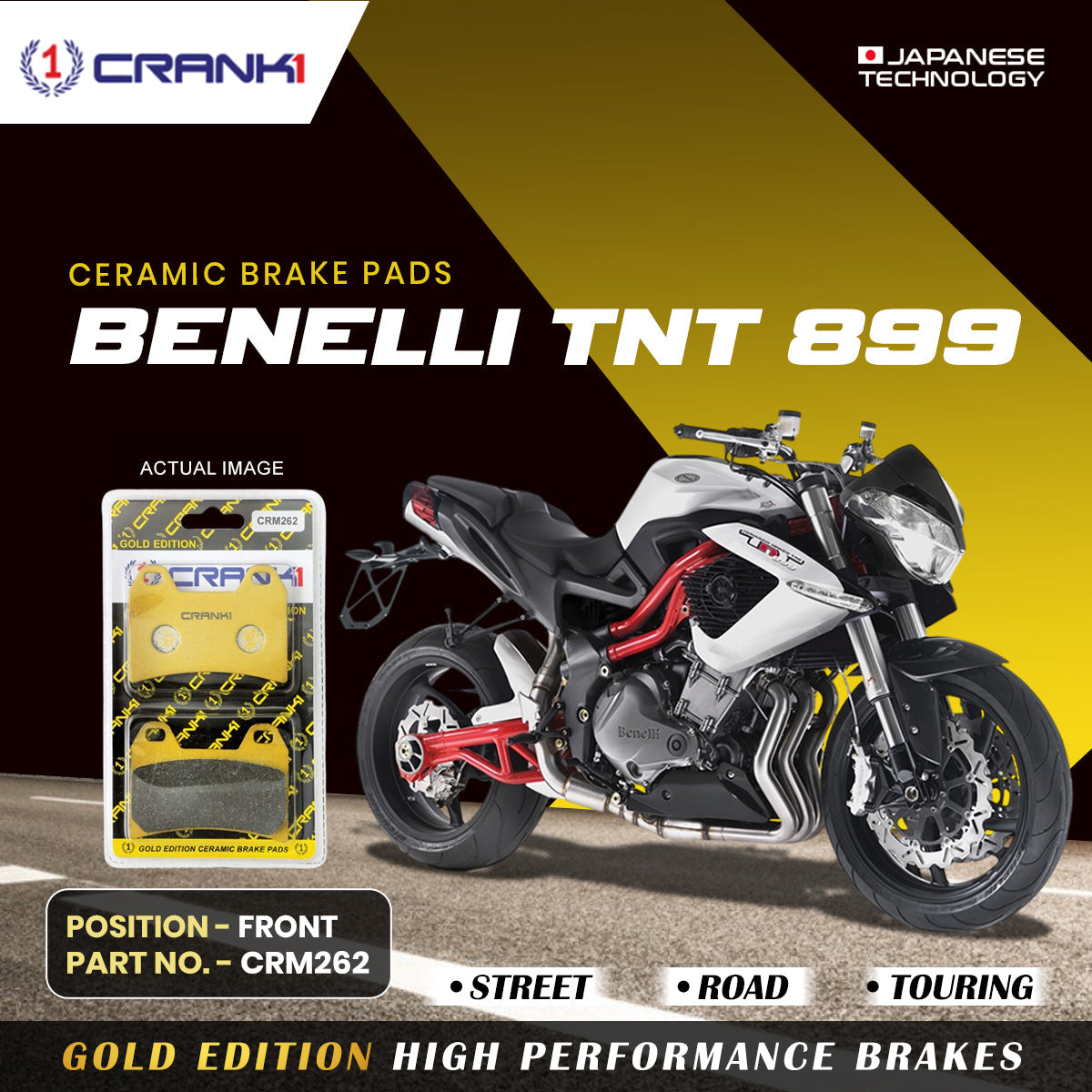Ceramic Brake Pads For Benelli TNT 899 - Front - CRM262 - 2 Sets - CRANK1