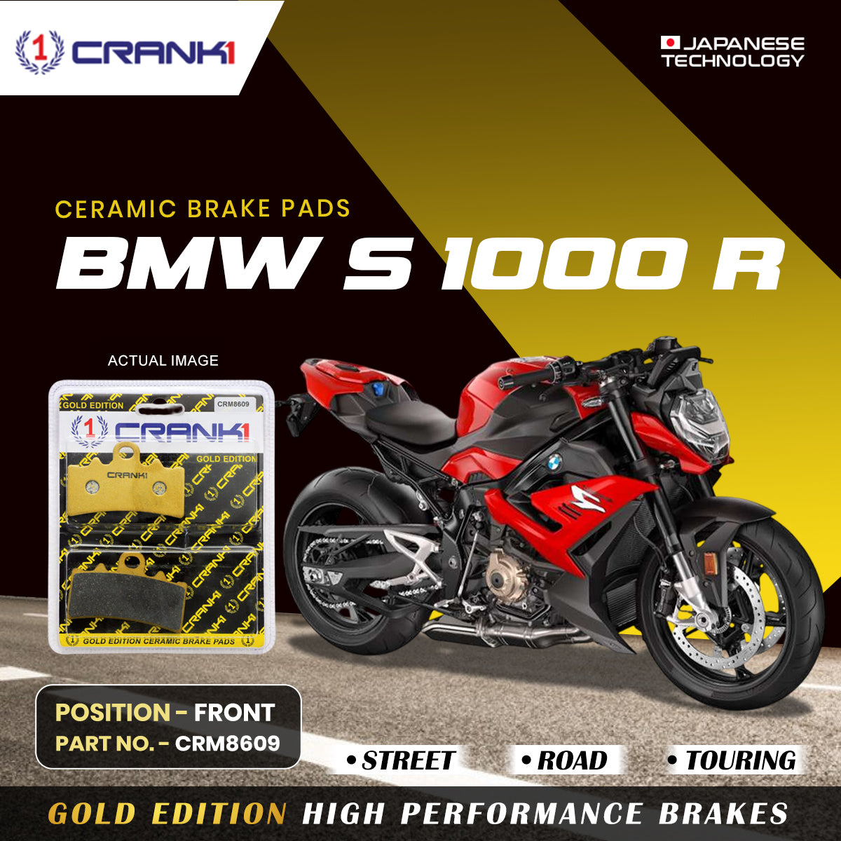 Ceramic Brake Pads For BMW S 1000 R - Front - CRM8609 - 1 Set - CRANK1