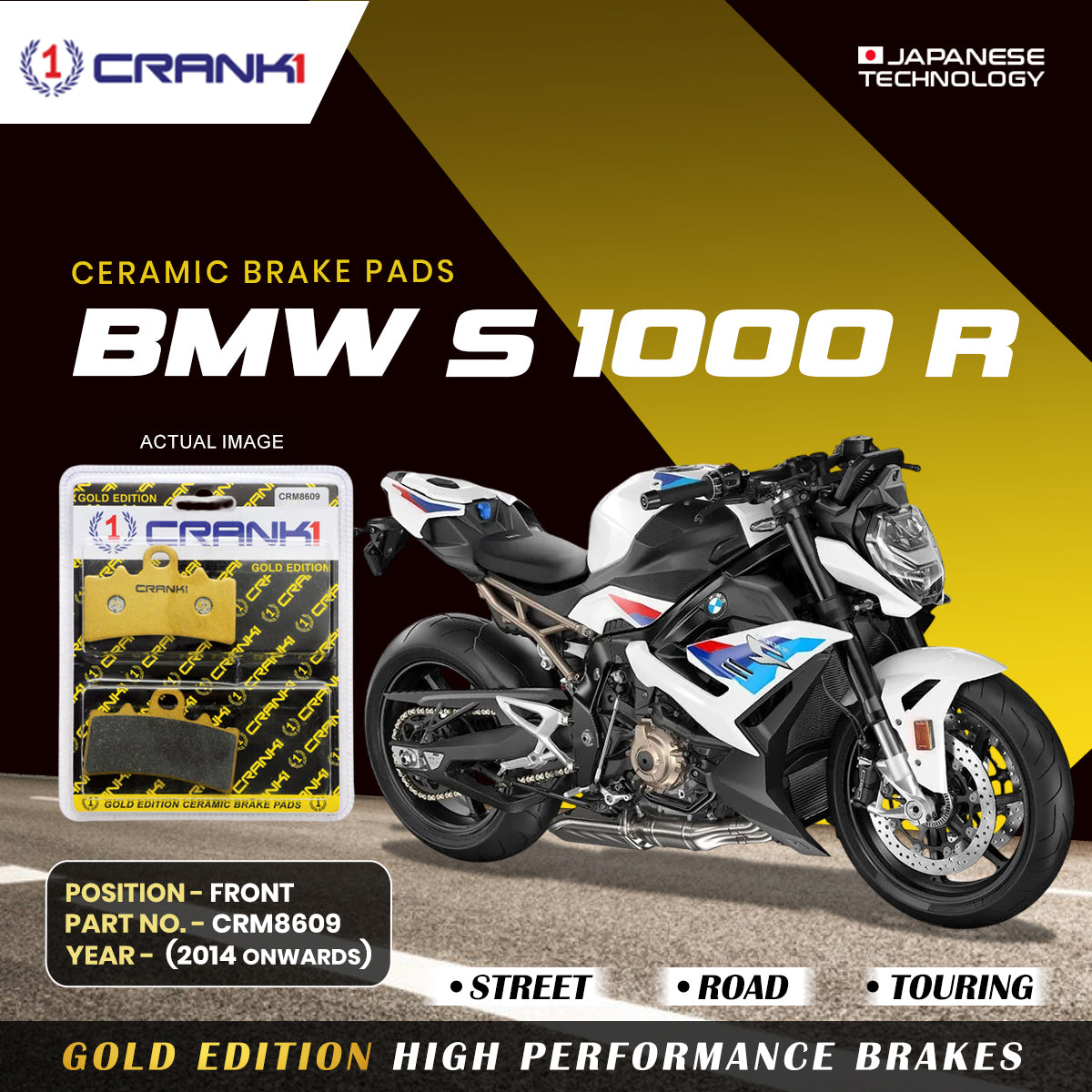 Ceramic Brake Pads For BMW S 1000 R (2014 Onwards) - Front - CRM8609 - 2 Sets - CRANK1