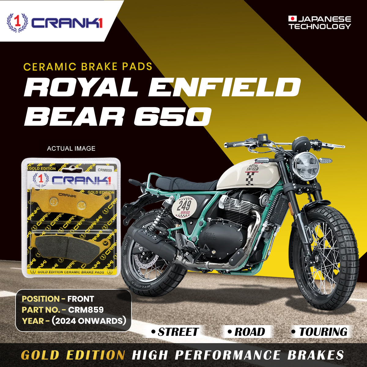 Ceramic Brake Pads For Royal Enfield Bear 650 (2024 onwards) - Front - CRM859 - 1 Set - CRANK1