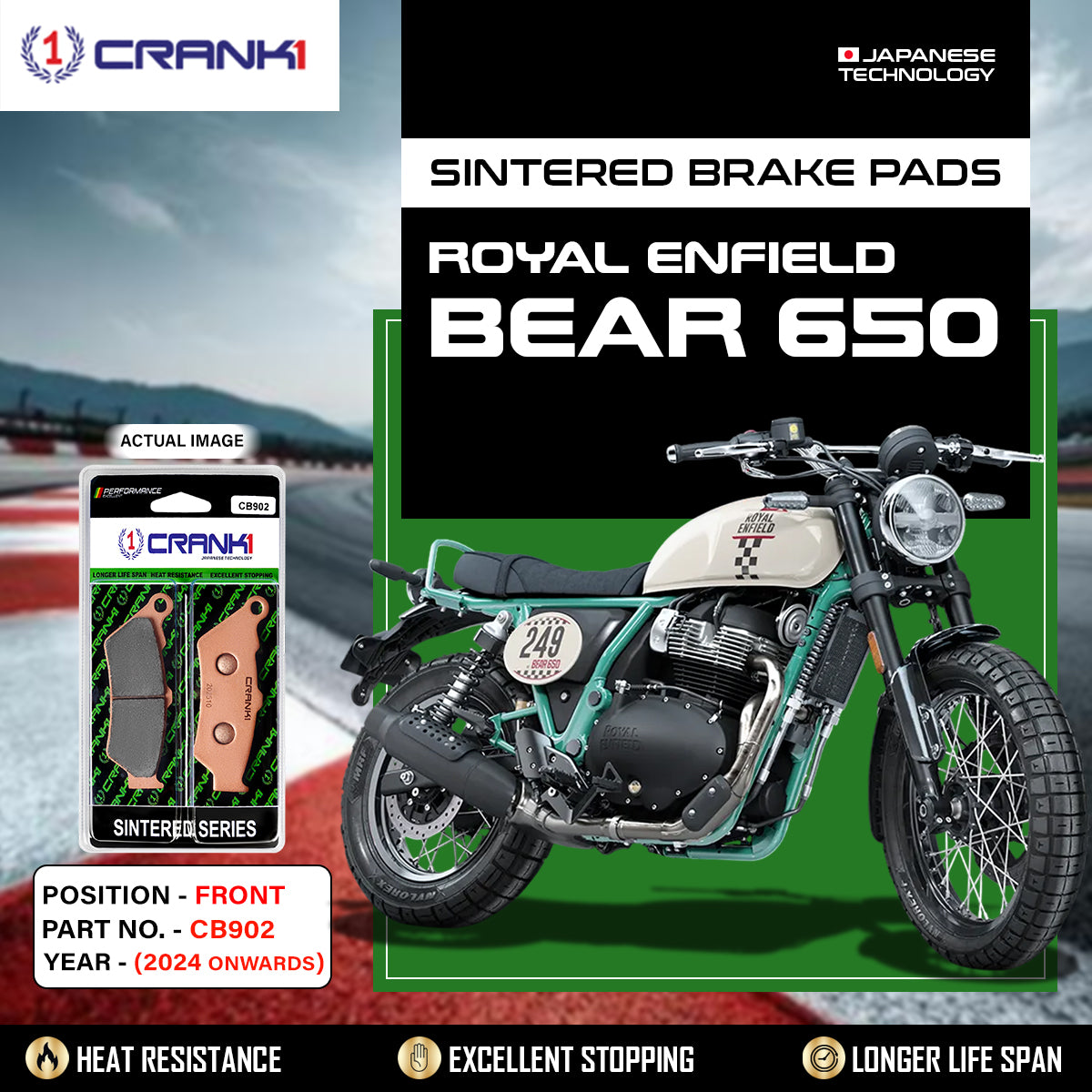Sintered Brake Pads For Royal Enfield Bear 650 (2024 onwards) - Front - CB902 - 1 Set - CRANK1