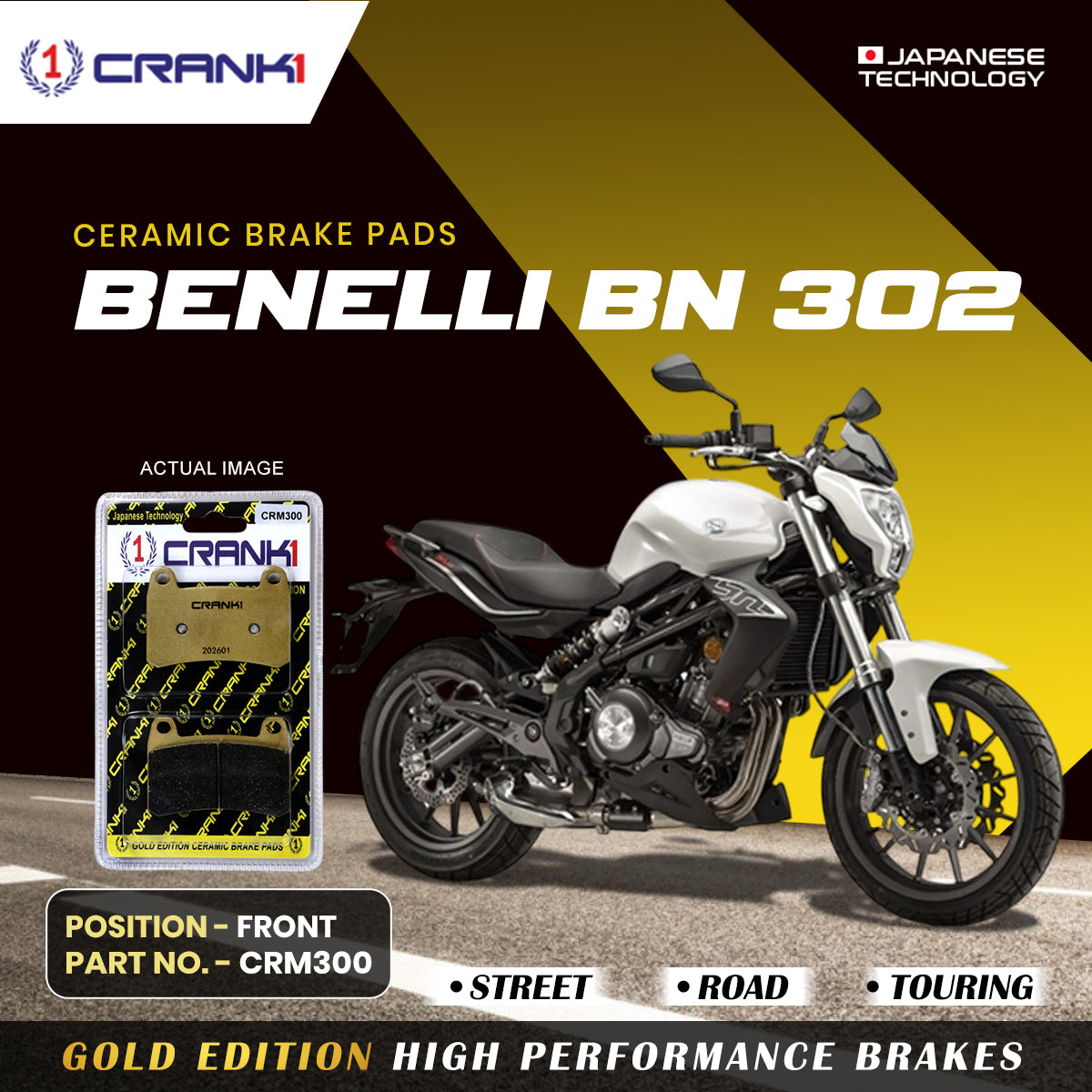 Ceramic Brake Pads For Benelli BN 302 - Front - CRM300 - 1 Set - CRANK1