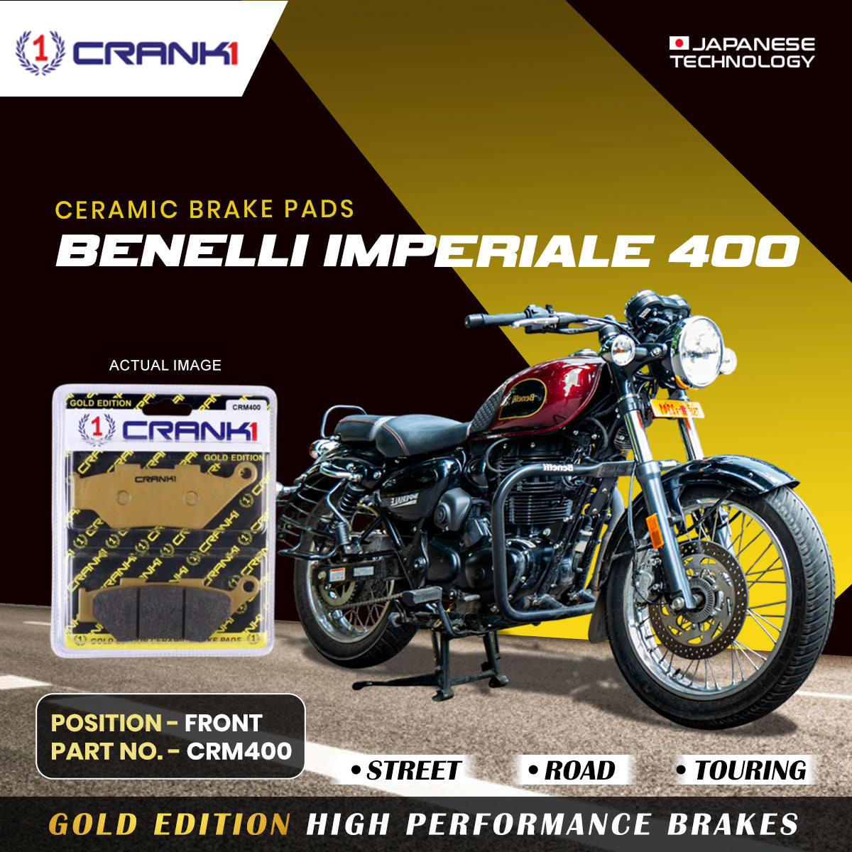 Ceramic Brake Pads For Benelli Imperiale 400 - Front - CRM400 - 1 Set - CRANK1