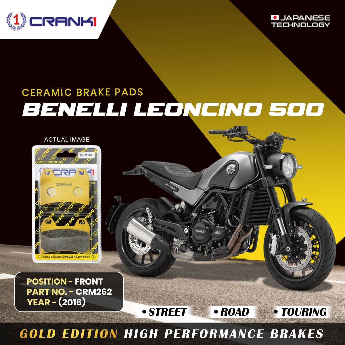 Ceramic Brake Pads For Benelli Leoncino 500 (2016) - Front - CRM262 - 2 Sets - CRANK1