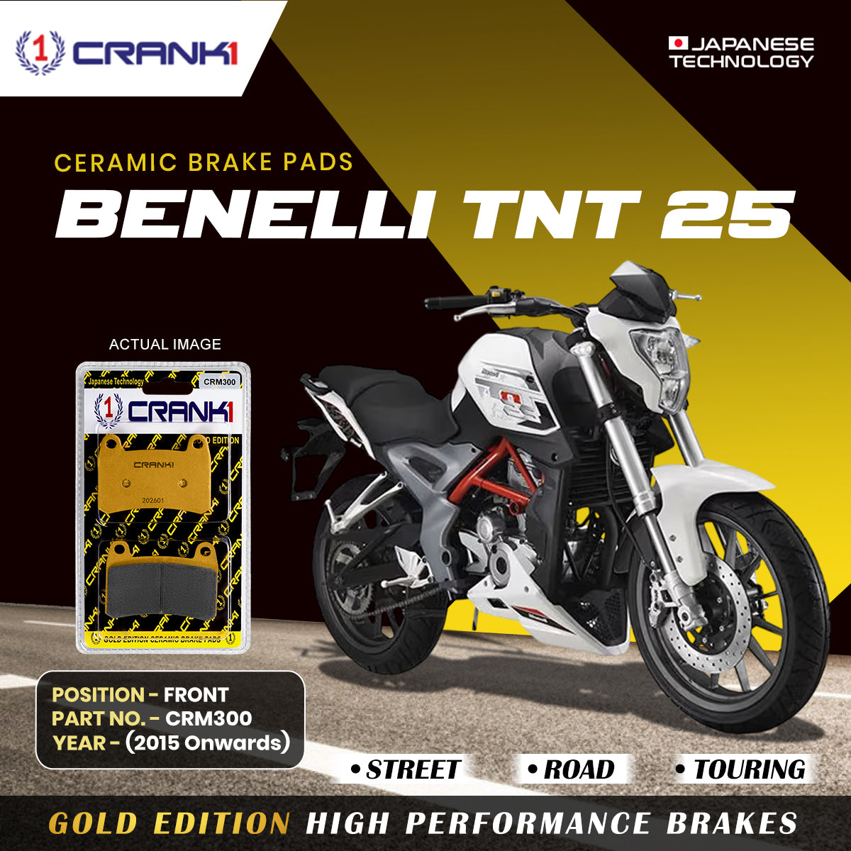 Ceramic Brake Pads For Benelli TNT 25 (2015 onwards) - Front - CRM300 - 1 Set - CRANK1