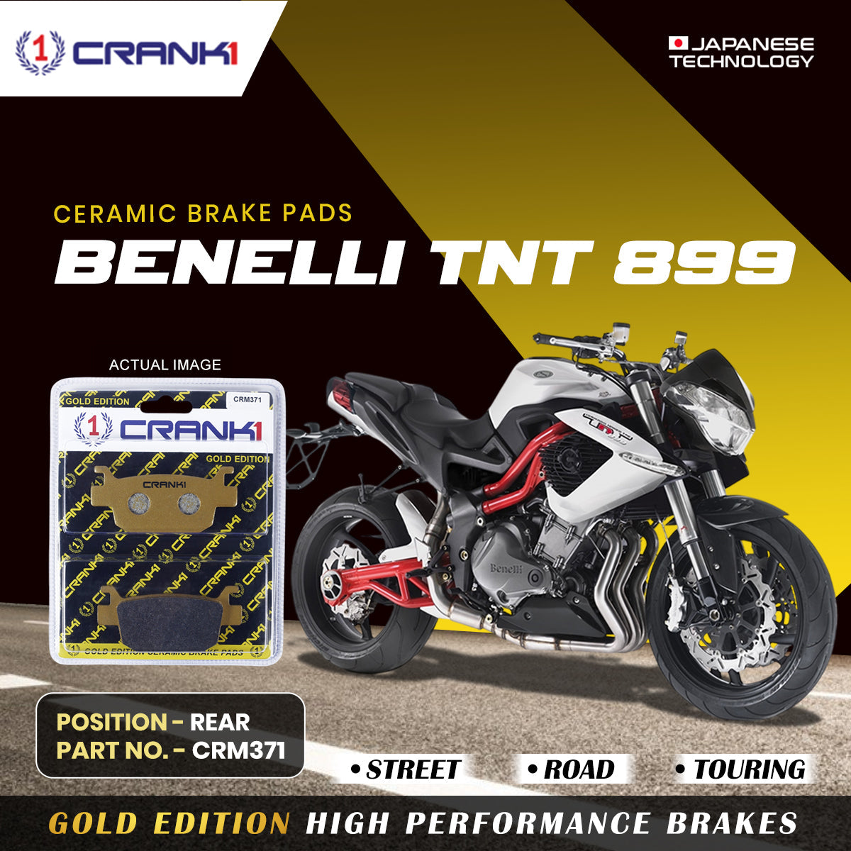 Ceramic Brake Pads For Benelli TNT 899 - Rear - CRM371 - 1 Set - CRANK1