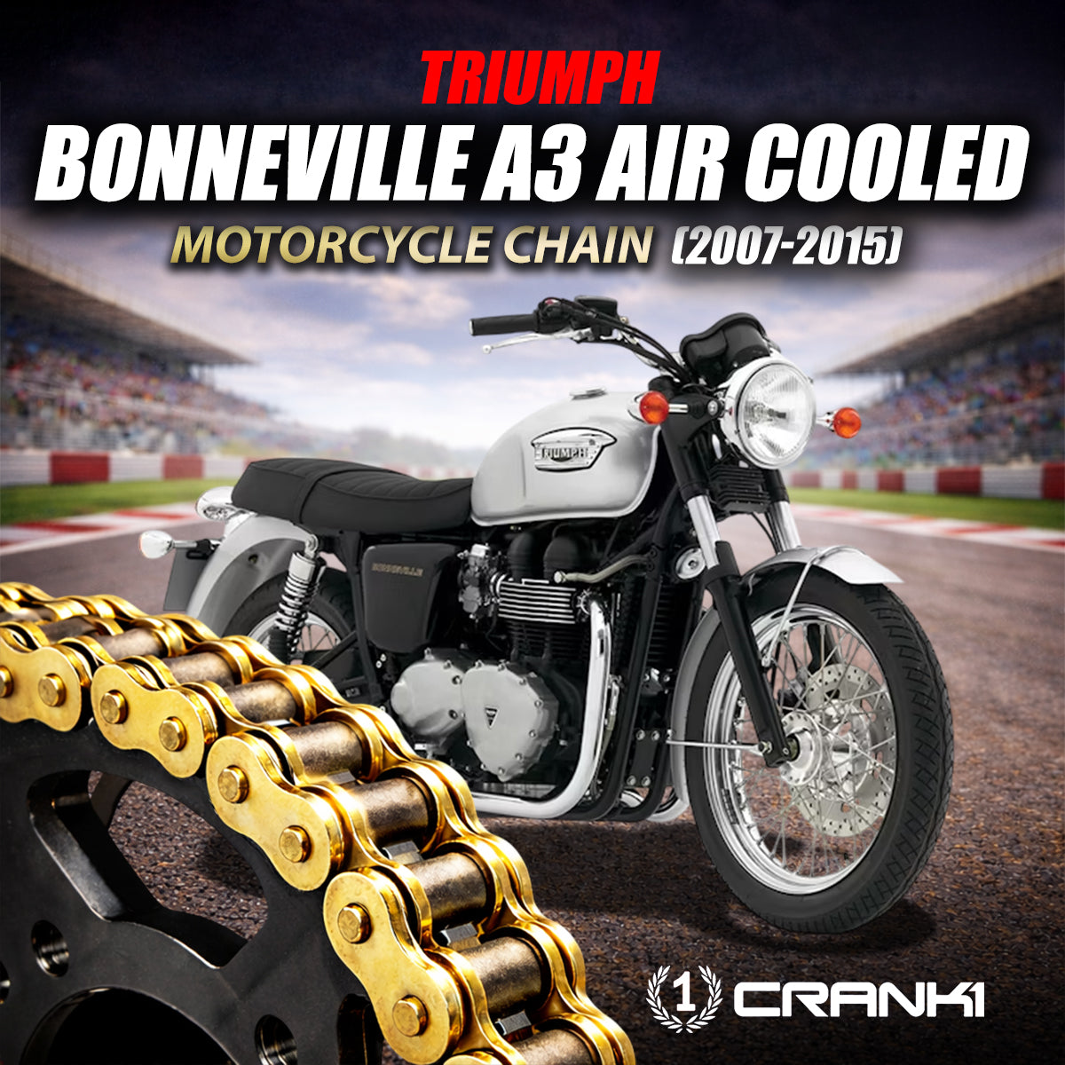 Chain For Triumph Bonneville A3 Air Cooled (2007-2015) - 525 Pitch x 104 Links Gold (ZVMX) - CRANK1