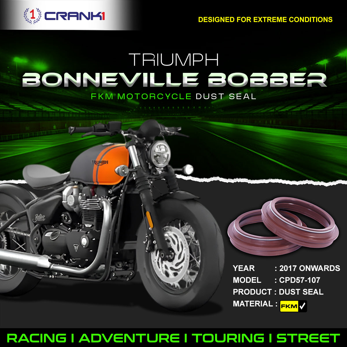 Fork Dust Seals Pair For Triumph Bonneville Bobber (2017 Onwards) - CPD57-107 - CRANK1