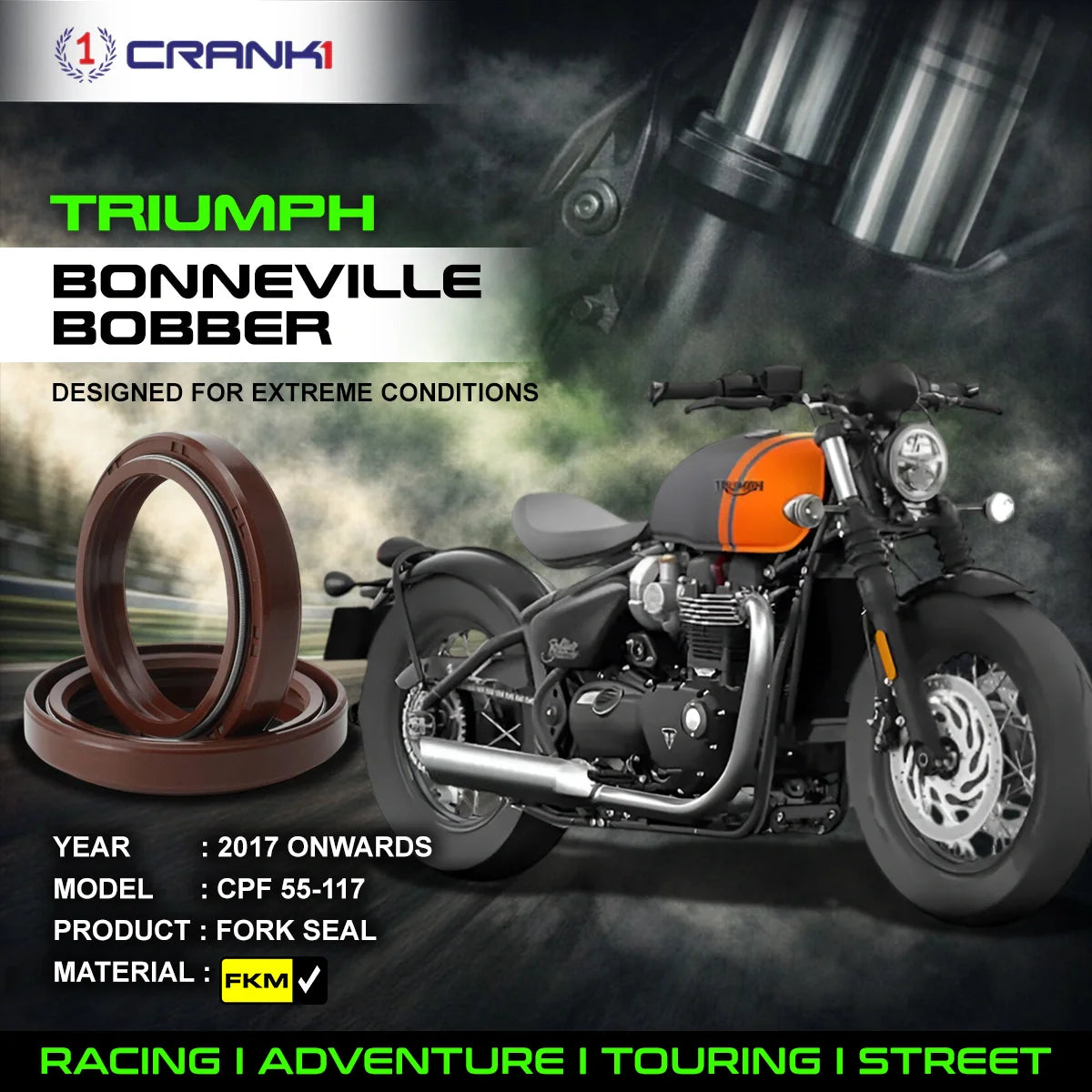 Fork Oil Seals Pair For Triumph Bonneville Bobber (2017 Onwards) - CPF55-117 - CRANK1