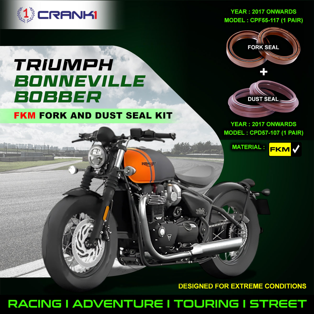 Fork And Dust Seals Kit For Triumph Bonneville Bobber (2017 Onwards) - CRANK1