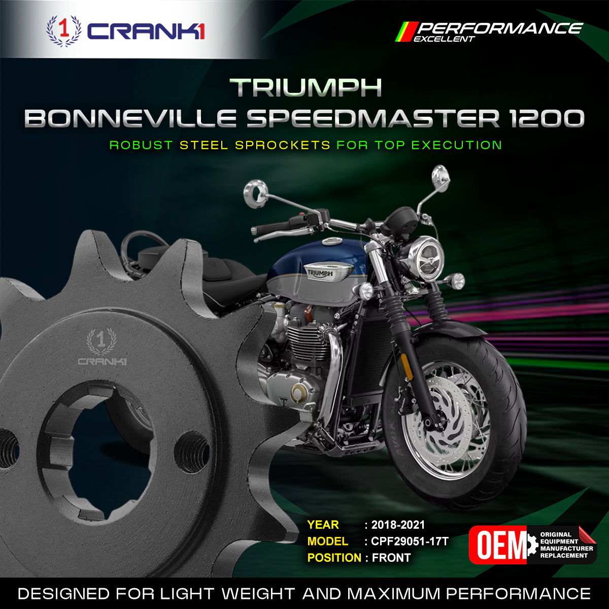 Sprocket For Triumph Bonneville Speedmaster 1200 (2018-2021) - Front - CPF29051-17T - CRANK1
