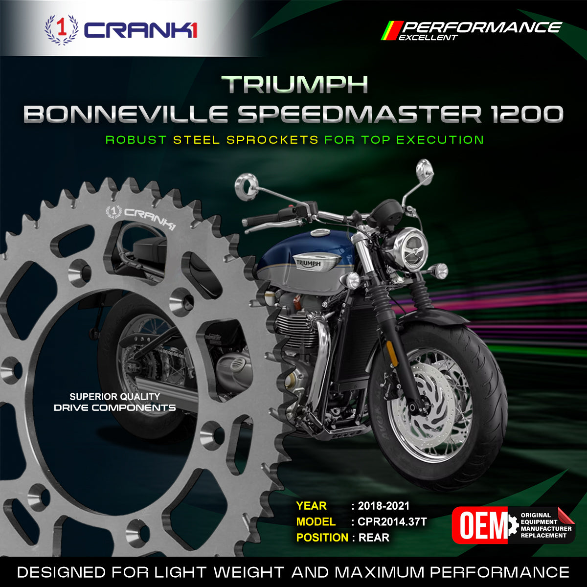 Sprocket For Triumph Bonneville Speedmaster 1200 (2018-2021) - Rear - CPR2014.37T - CRANK1