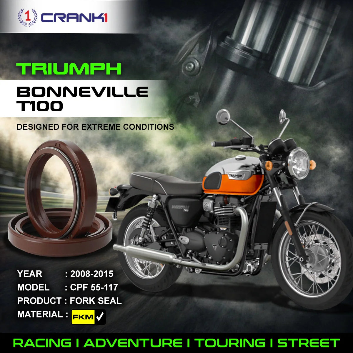 Fork Oil Seals Pair For Triumph Bonneville T100 (2008-2015) - CPF55-117 - CRANK1