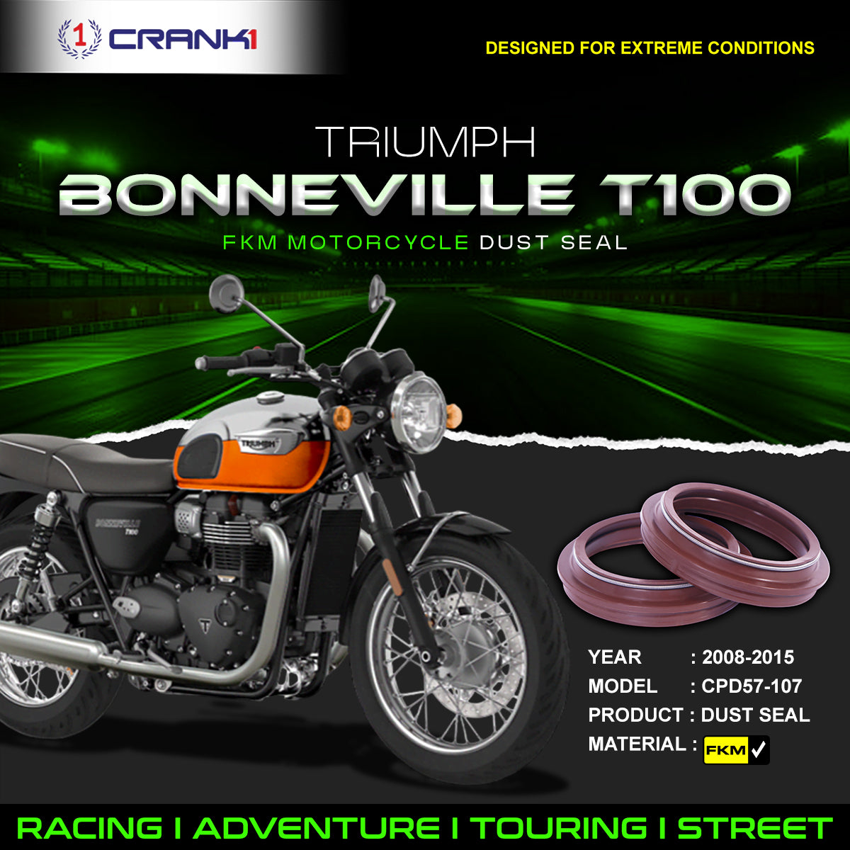 Fork Dust Seals Pair For Triumph Bonneville T100 (2008-2015) - CPD57-107 - CRANK1