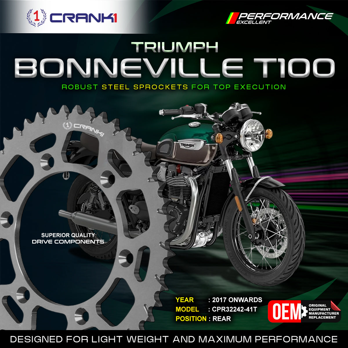 Sprocket For Triumph Bonneville T100 (2017 Onwards) - Rear - CPR32242-41T - CRANK1