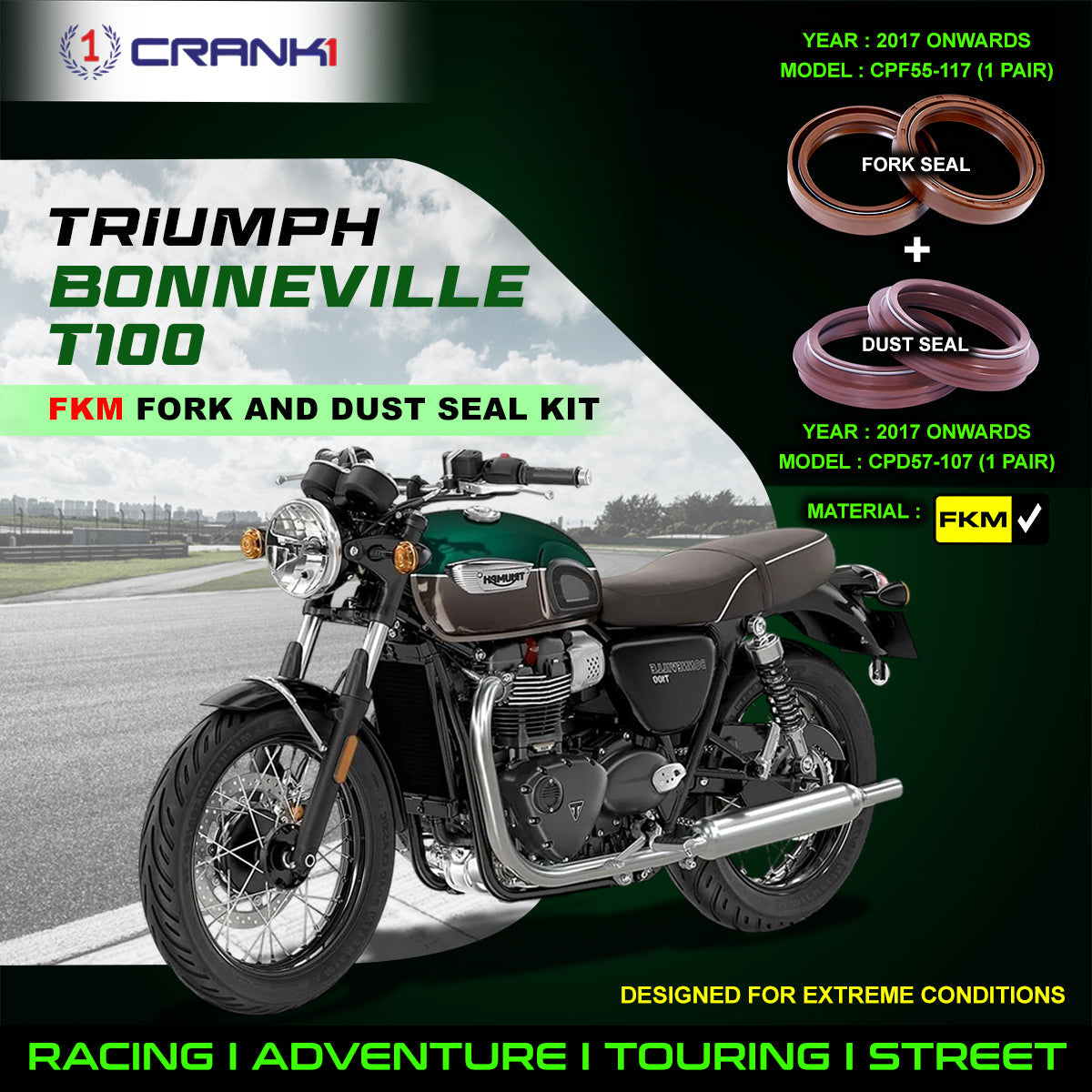 Fork And Dust Seals Kit For Triumph Bonneville T100 (2017 Onwards) - CRANK1