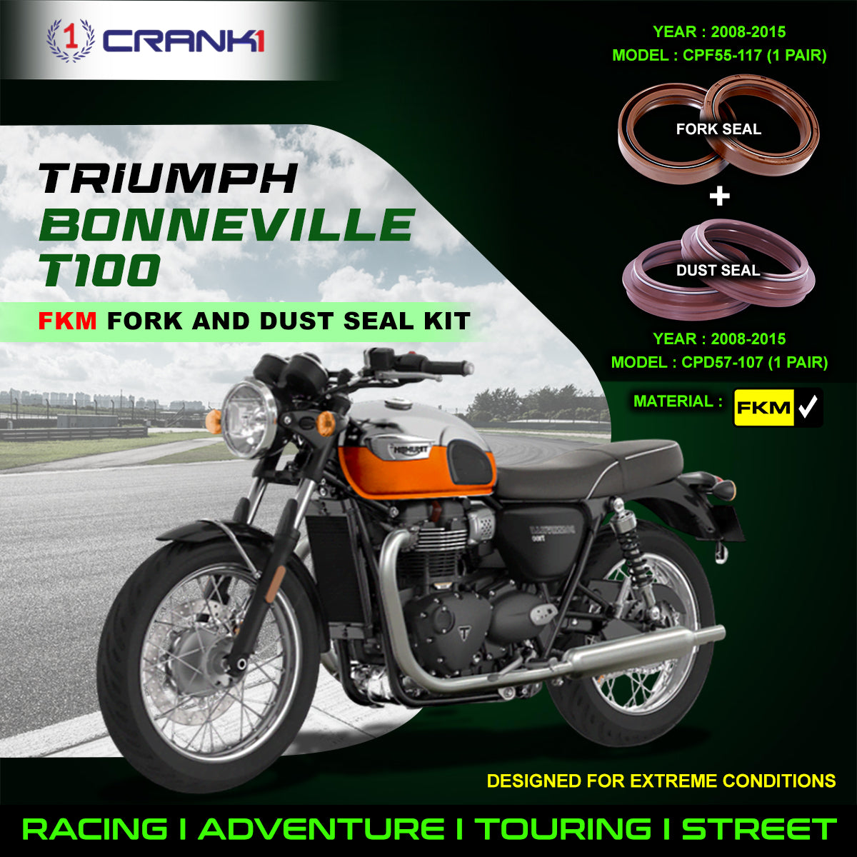 Fork And Dust Seals Kit For Triumph Bonneville T100 (2008-2015) - CRANK1