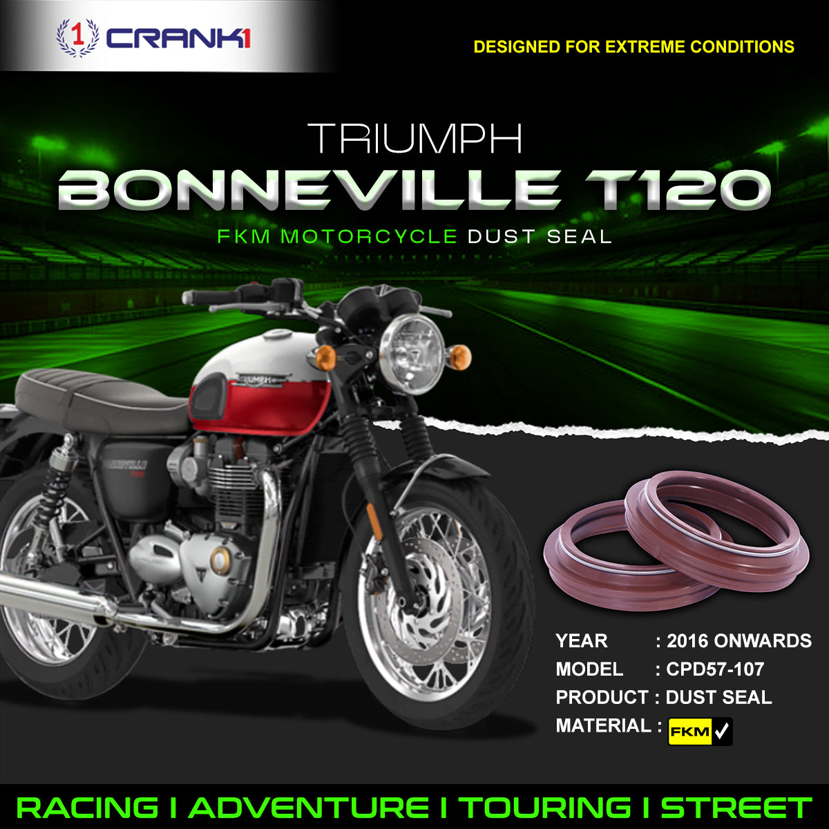 Fork Dust Seals Pair For Triumph Bonneville T120 (2016 Onwards) - CPD57-107 - CRANK1