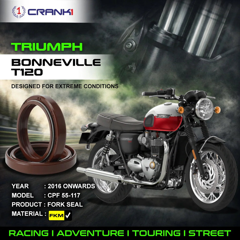 Fork Oil Seals Pair For Triumph Bonneville T120 (2016 Onwards) - CPF55-117 - CRANK1