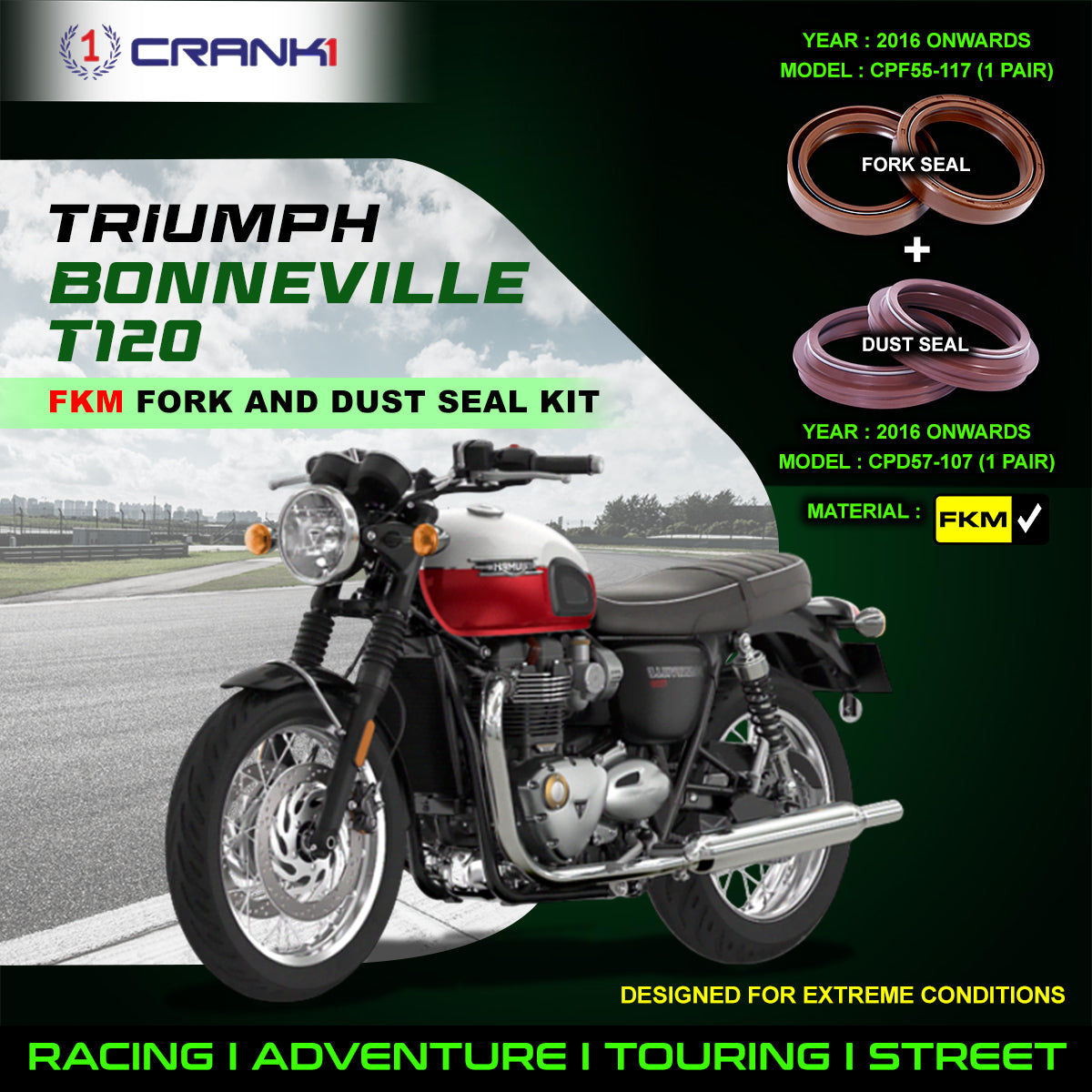 Fork And Dust Seals Kit For Triumph Bonneville T120 (2016 Onwards) - CRANK1
