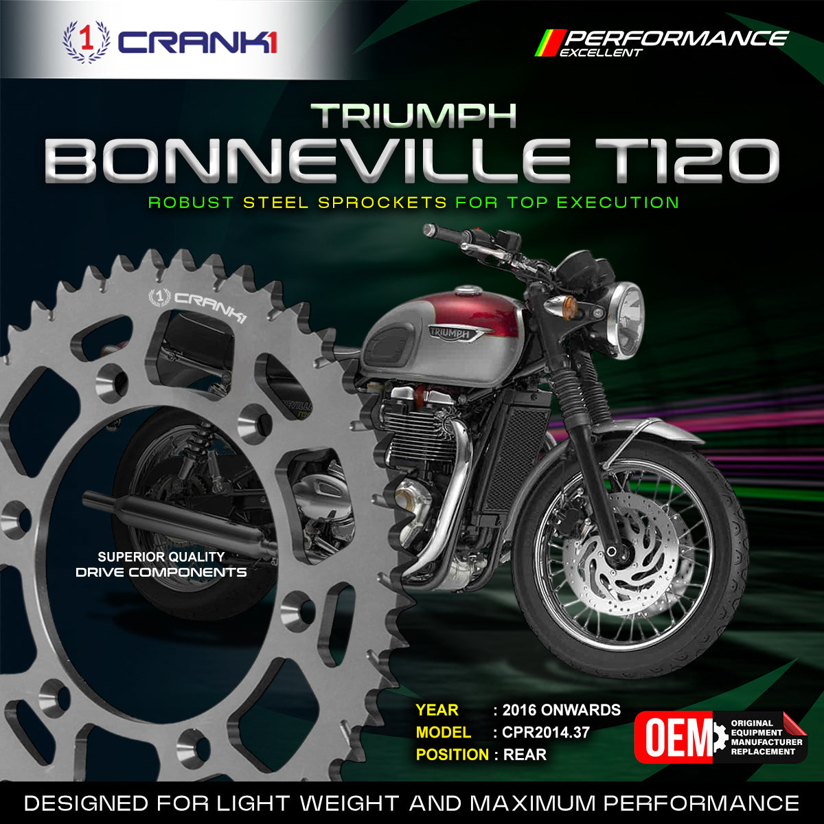 Sprocket For Triumph Bonneville T120 (2016 Onwards) - Rear - CPR2014.37T - CRANK1