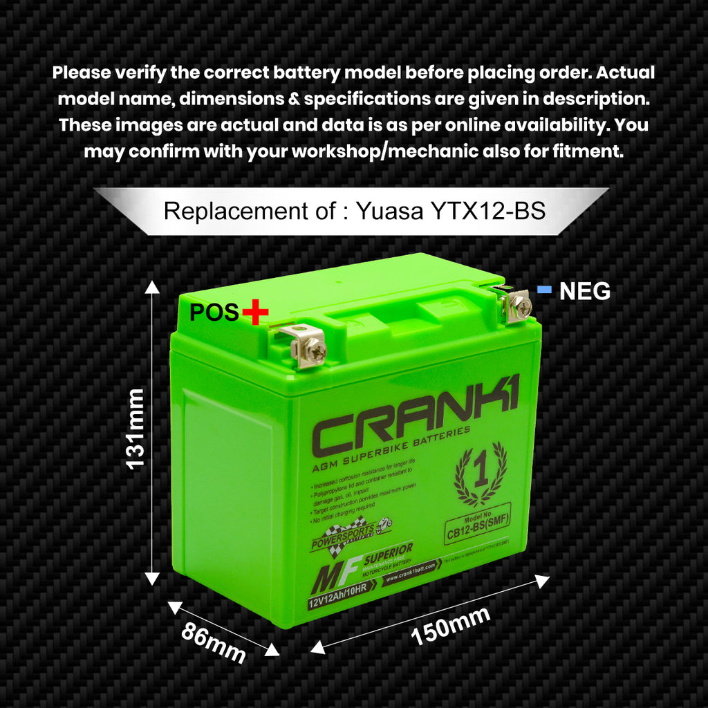 Battery For BMW F 900 R (2020-2025) - CB12-BS - Factory Activated - CRANK1