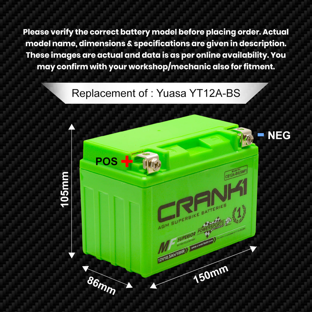 Battery For Kawasaki Ninja 1000 ABS (2014-2025) - CB12A-BS - Factory Activated - CRANK1