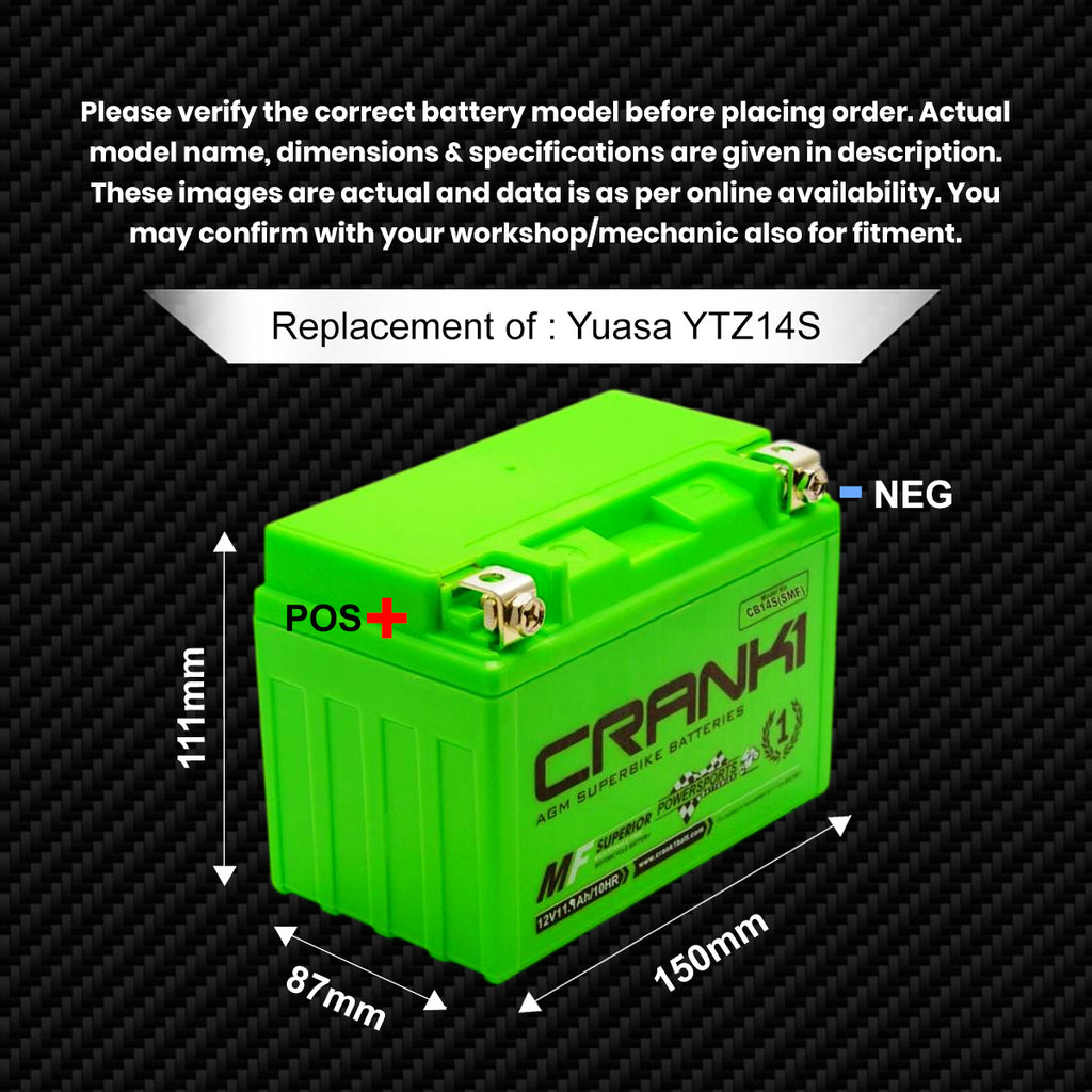 Battery For Benelli TNT 899 - CB14S - Factory Activated - CRANK1