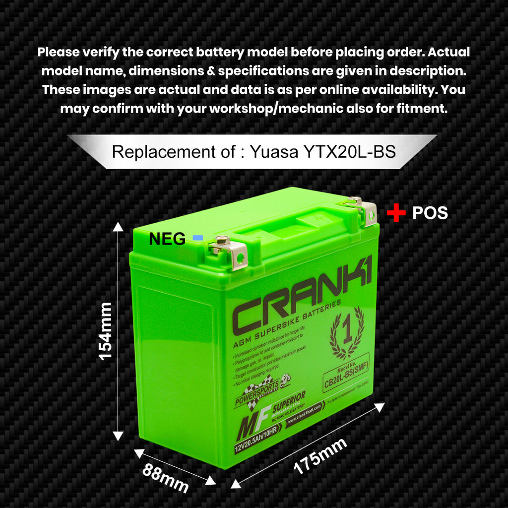 Battery For Harley Davidson Dyna Super Glide Custom - CB20L-BS - Factory Activated - CRANK1