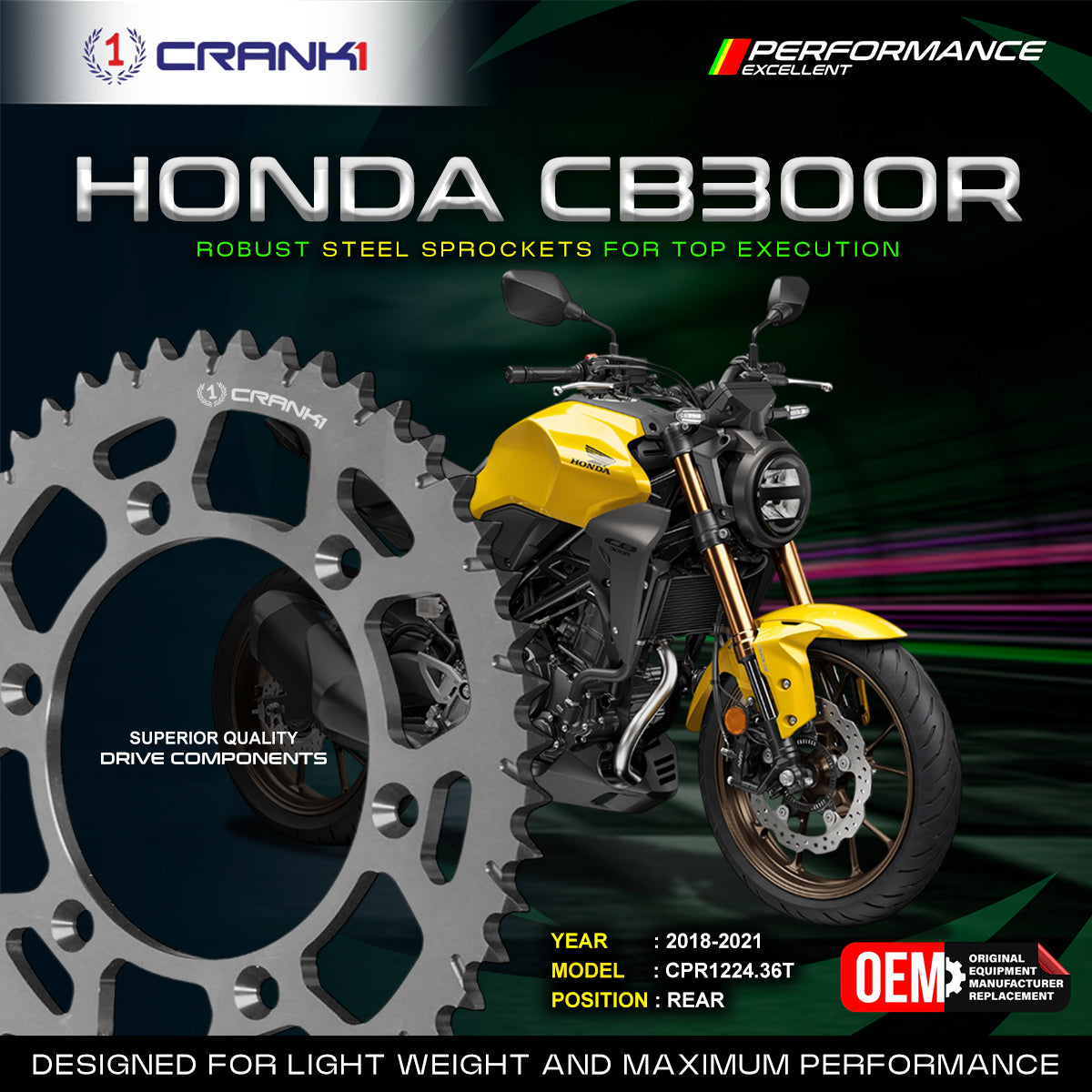 Sprocket For Honda CB 300R (2018-2021) - Rear - CPR1224.36T - CRANK1