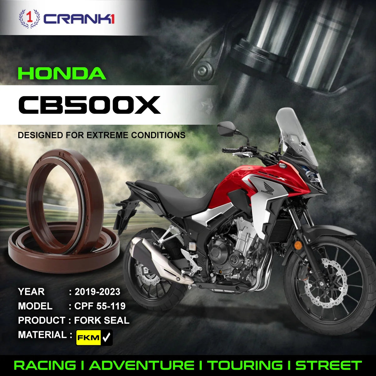Fork Oil Seals Pair For Honda CB500X (2019-2023) - CPF55-119 - CRANK1