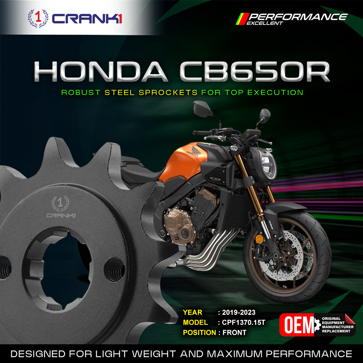 Sprocket For Honda CB650R (2019-2023) - Front - CPF1370.15T - CRANK1